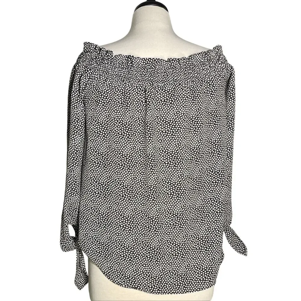 Michael Kors Women's Blouse Top 3/4 Tie Sleeve Black & White Small
